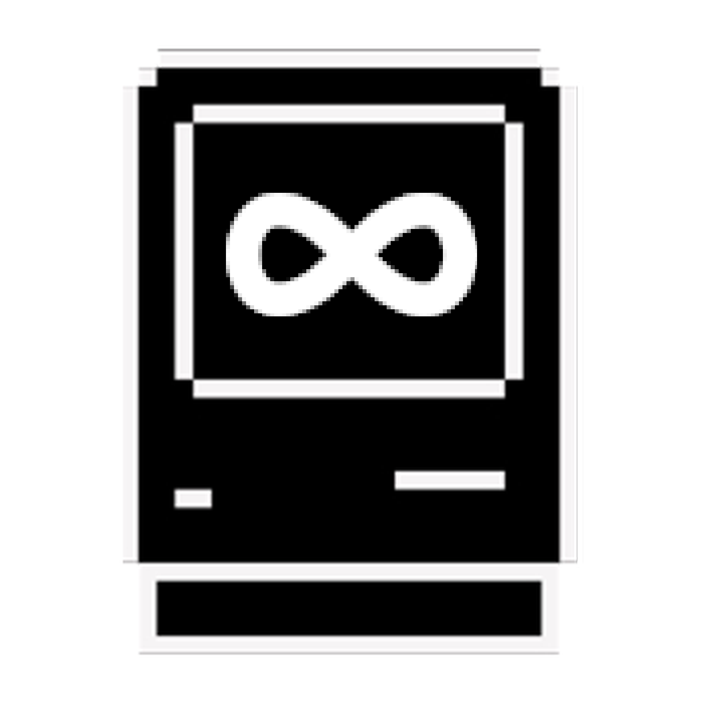 A black computer icon with an infinity symbol on its screen.